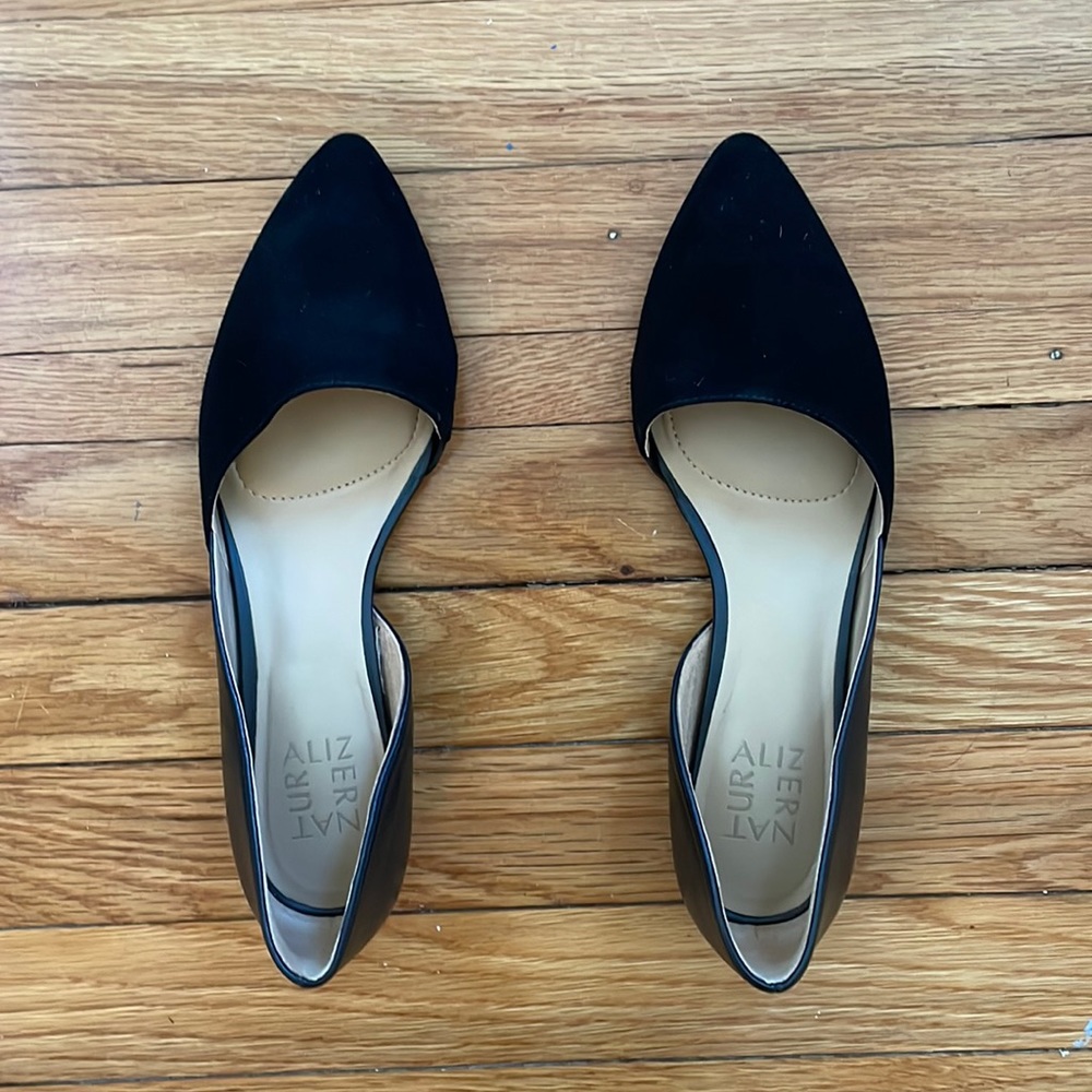 Black suede leather flats